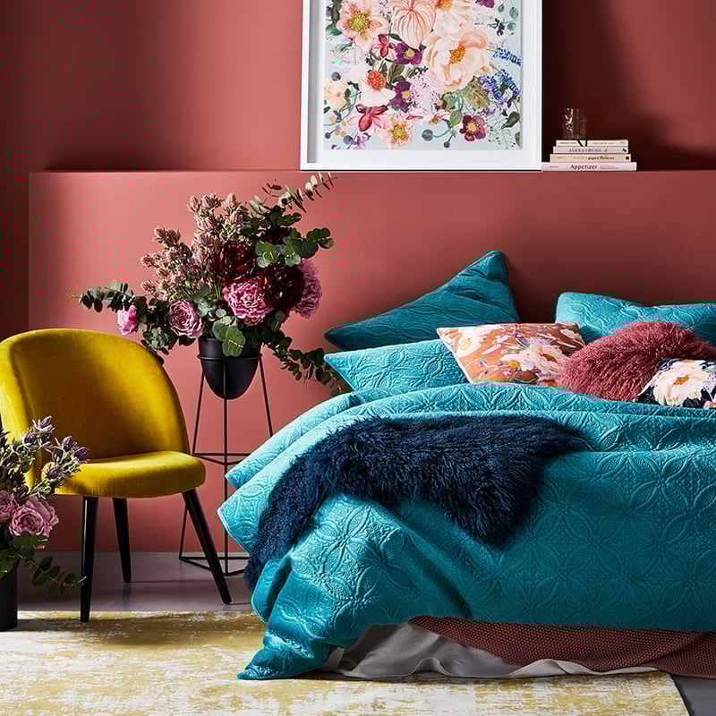 Winnie Quilted Velvet Teal Quilt Cover Separates