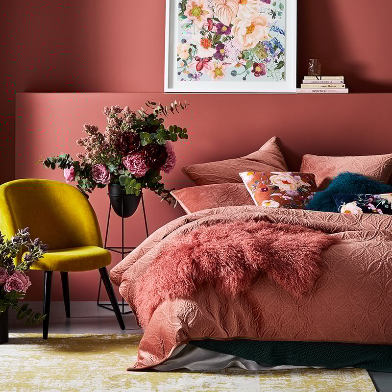 Winnie Quilted Velvet Vintage Rose Quilt Cover Separates