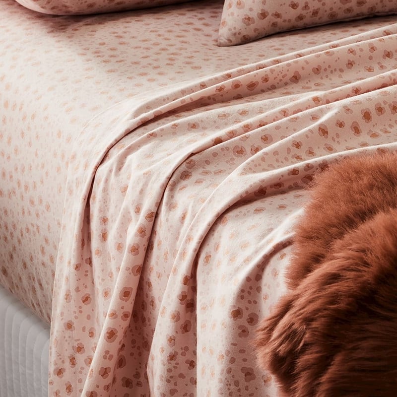 Printed Pink Leopard Flannelette Sheet Set