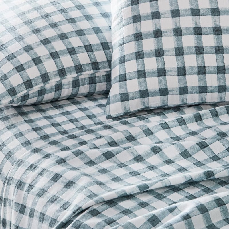 Printed Sage Check Flannelette Sheet Set