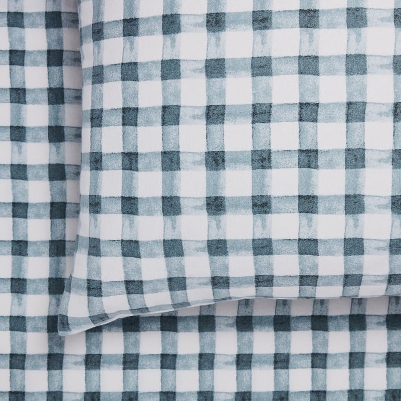 Printed Sage Check Flannelette Sheet Set