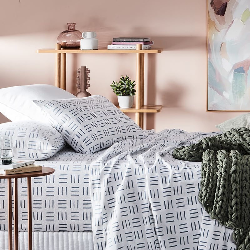 Printed Dusty Blue Geo Flannelette Sheet Set