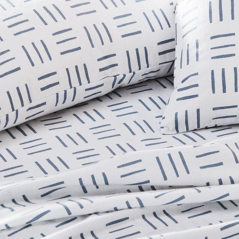 Printed Dusty Blue Geo Flannelette Sheet Set