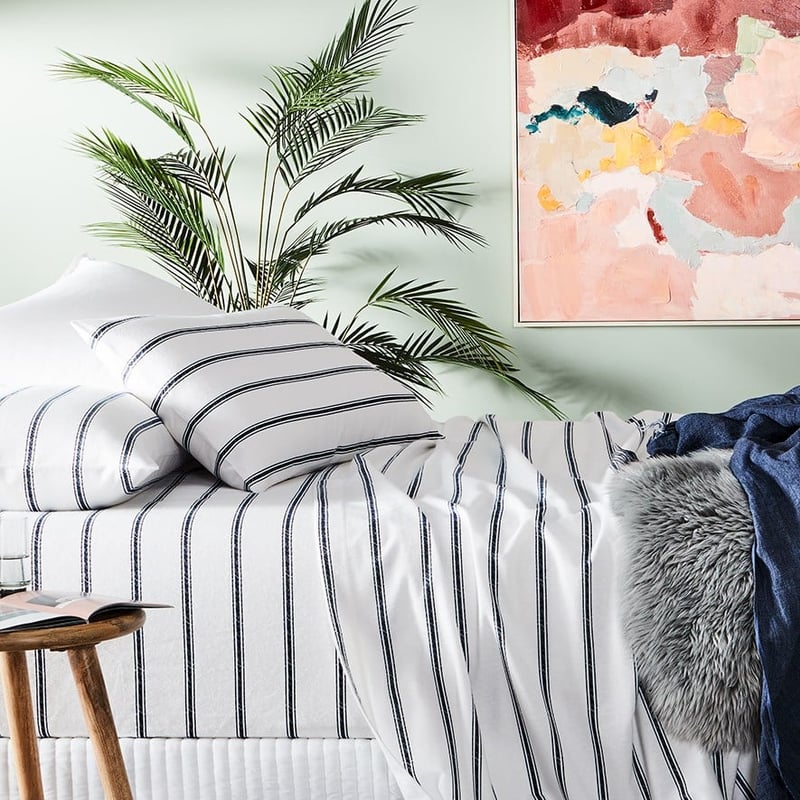 Printed Navy Stripe Flannelette Sheet Set