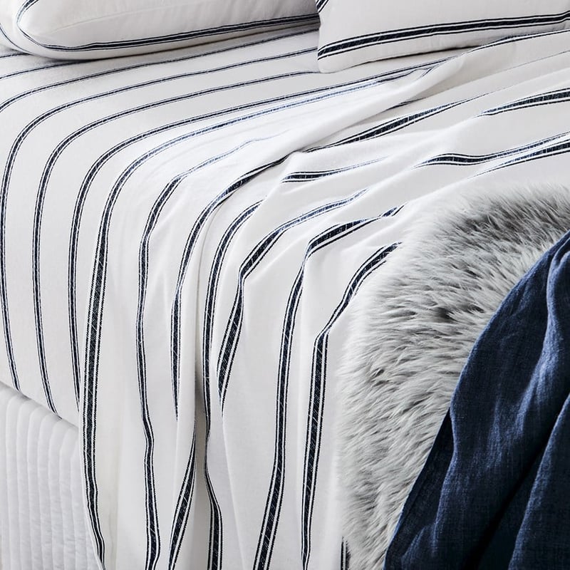 Printed Navy Stripe Flannelette Sheet Set