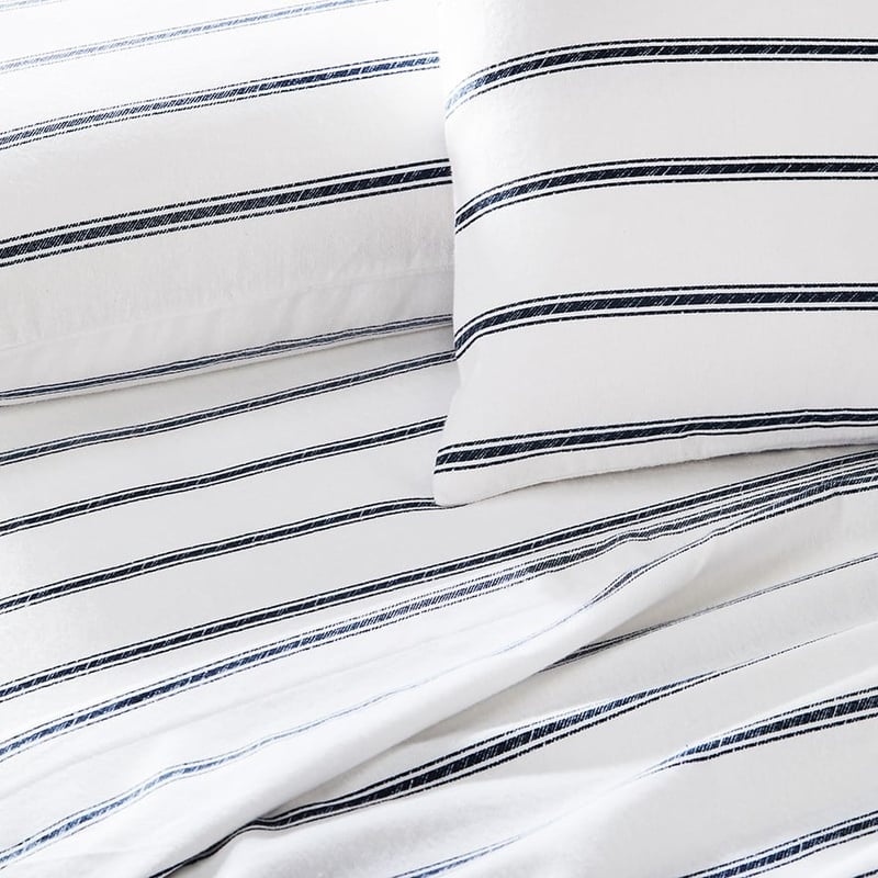 Printed Navy Stripe Flannelette Sheet Set