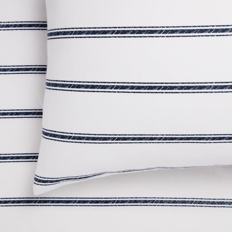 Printed Navy Stripe Flannelette Sheet Set