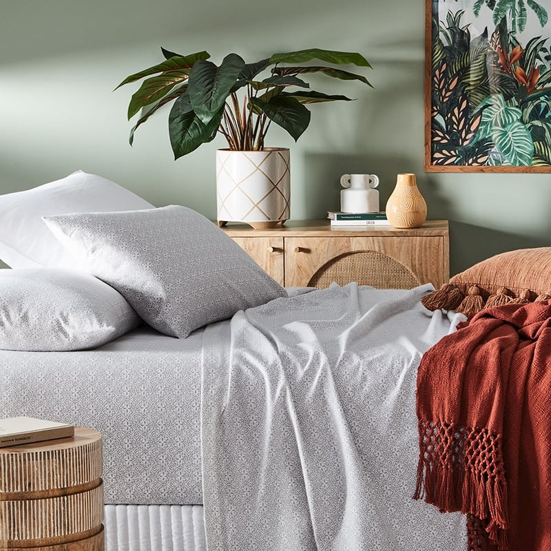 Printed Silver Moroccan Flannelette Sheet Set