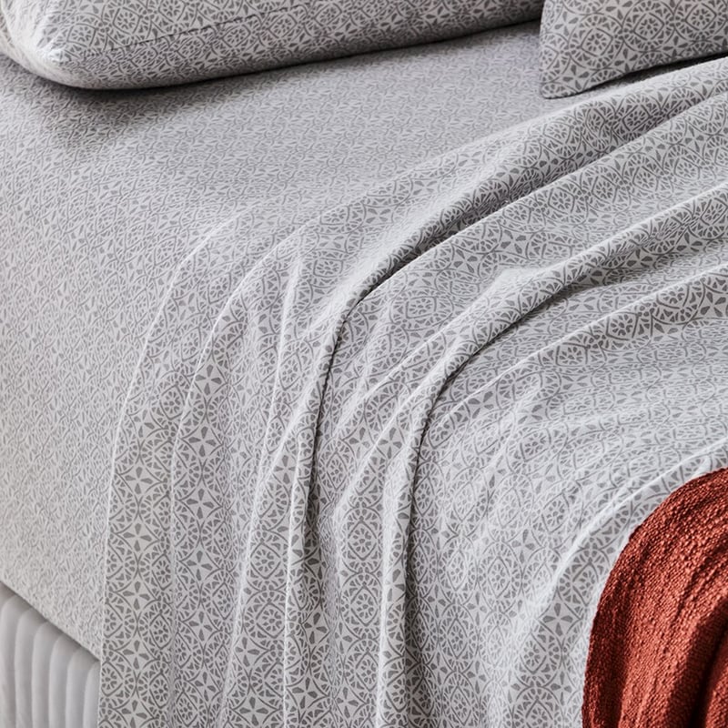 Printed Silver Moroccan Flannelette Sheet Set