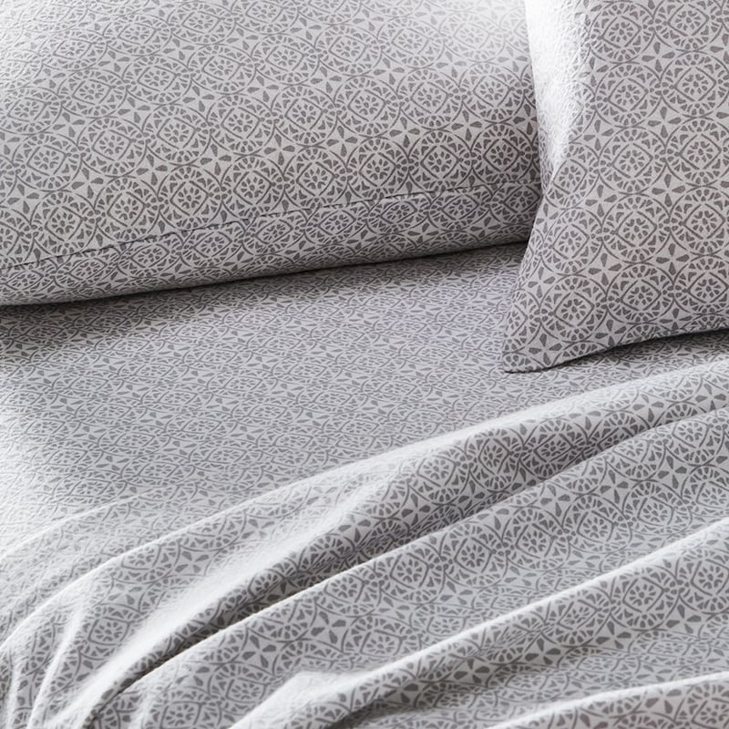 Printed Silver Moroccan Flannelette Sheet Set
