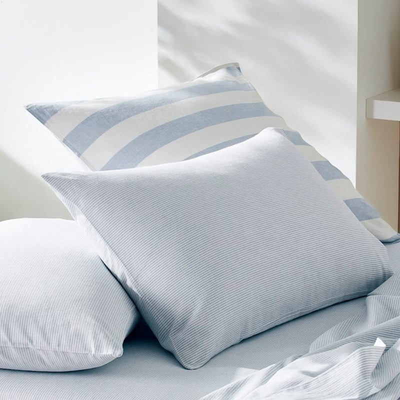 Vintage Washed Linen Sky Blue Stripe Sheet Set