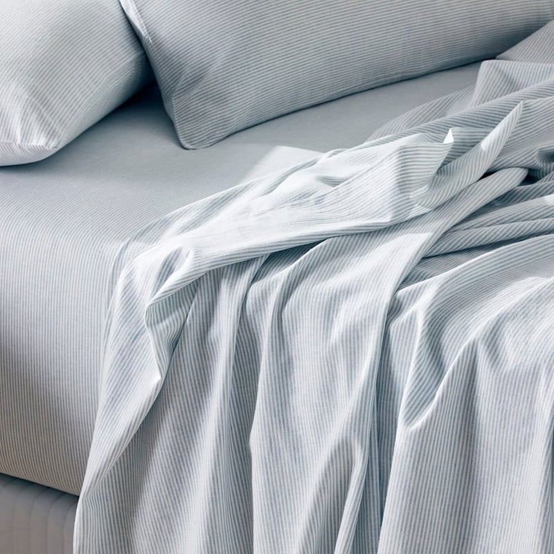 Vintage Washed Linen Sky Blue Stripe Sheet Set