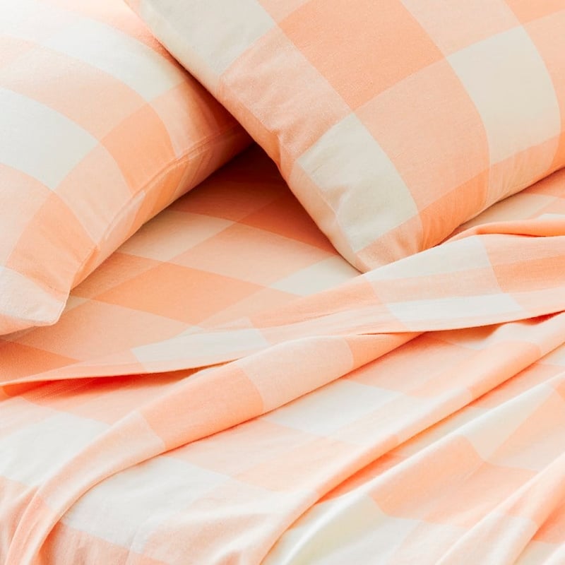 Vintage Washed Linen Peach Check Sheet Set