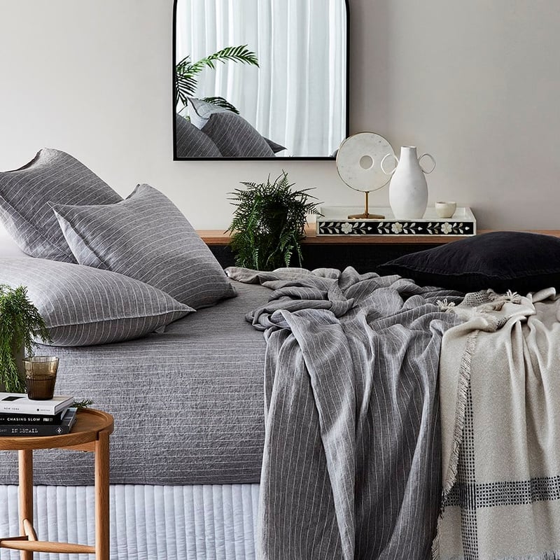 Vintage Washed Linen Grey Marle & White Stripe Sheet Separates