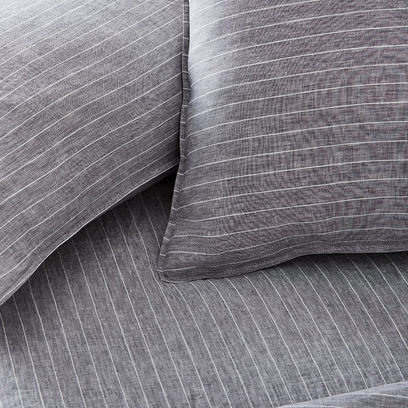 Vintage Washed Linen Grey Marle & White Stripe Sheet Separates