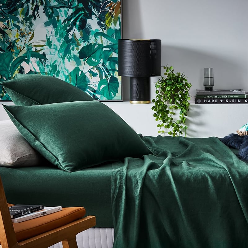 Vintage Washed Linen Sheet Separates in Ivy