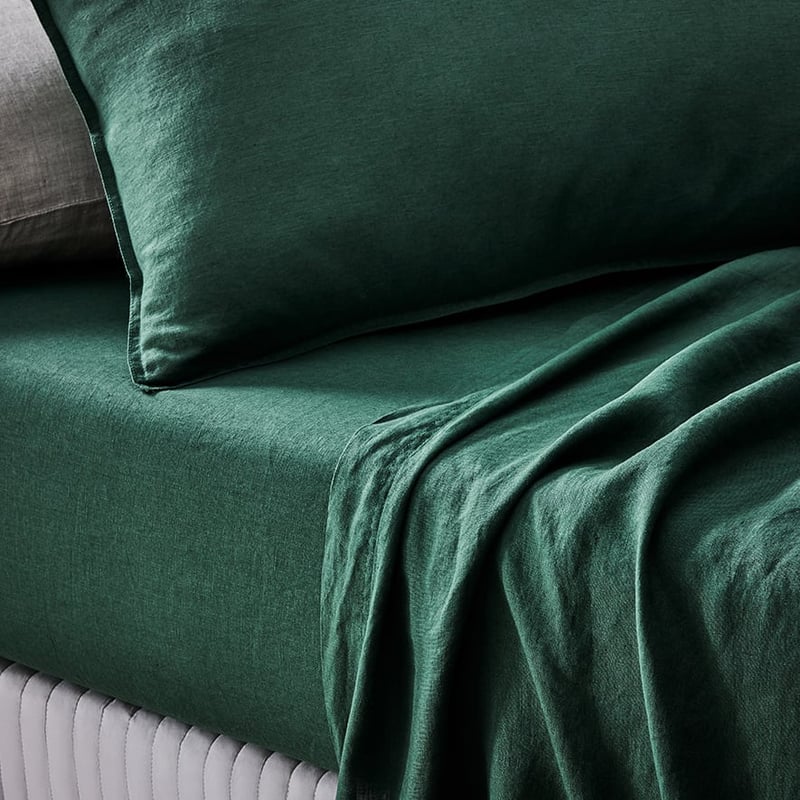 Vintage Washed Linen Sheet Separates in Ivy