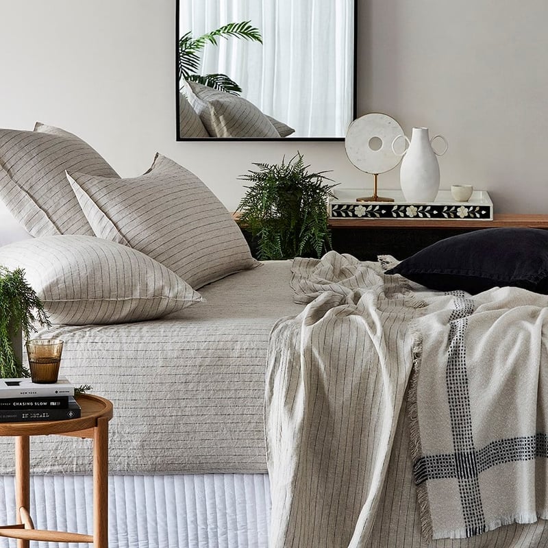 Vintage Washed Linen Navy & Linen Stripe Sheet Separates