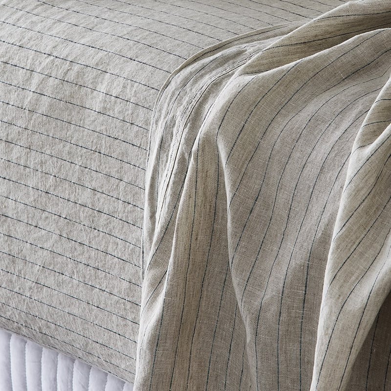 Vintage Washed Linen Navy & Linen Stripe Sheet Separates