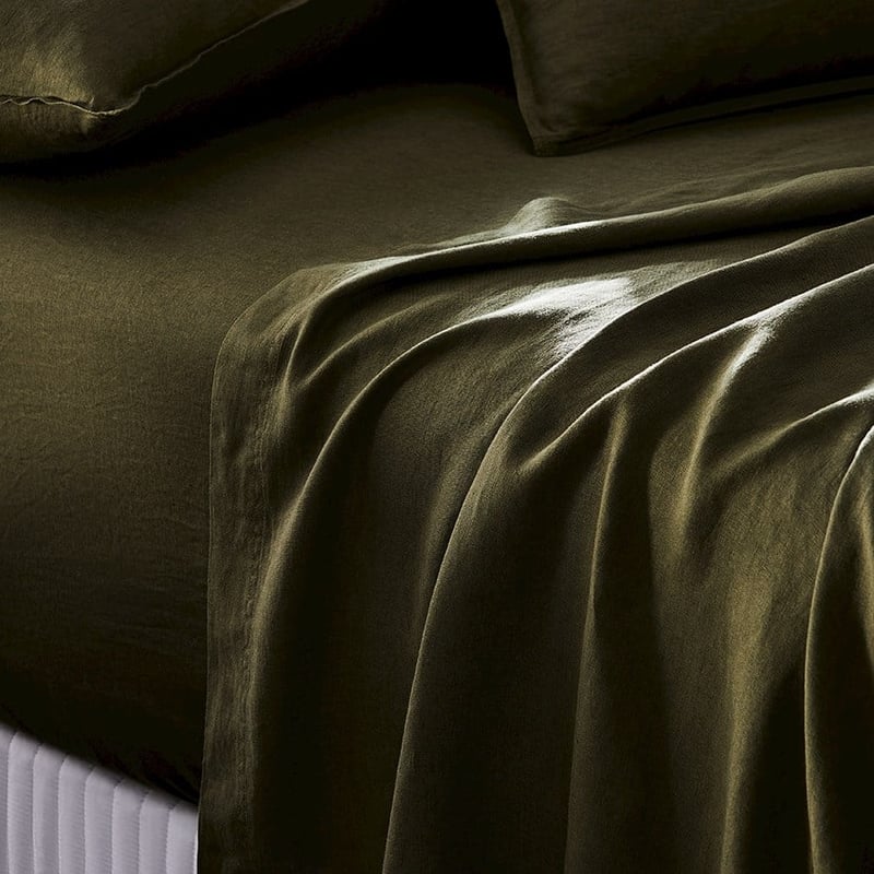 Vintage Washed Linen Moss Sheet Separates