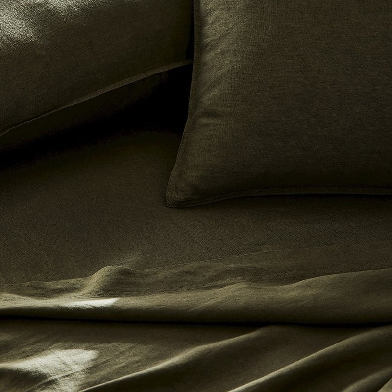 Vintage Washed Linen Moss Sheet Separates