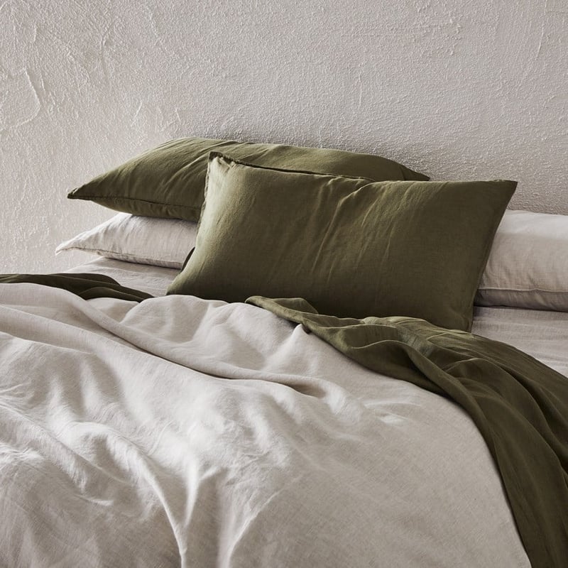 Vintage Washed Linen Moss Sheet Separates