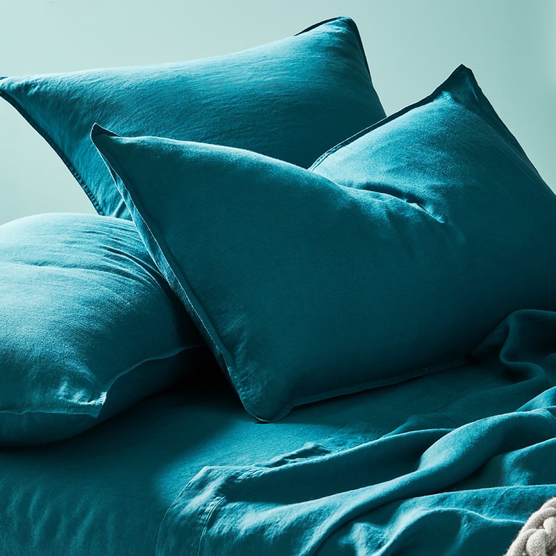 Vintage Washed Linen Sheet Separates in Peacock