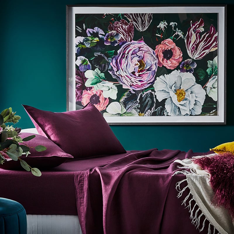 Vintage Washed Linen Sheet Separates in Wine