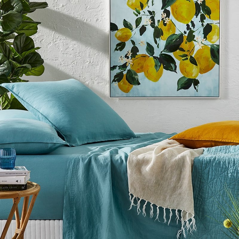 Vintage Washed Linen Sheet Separates in Marine