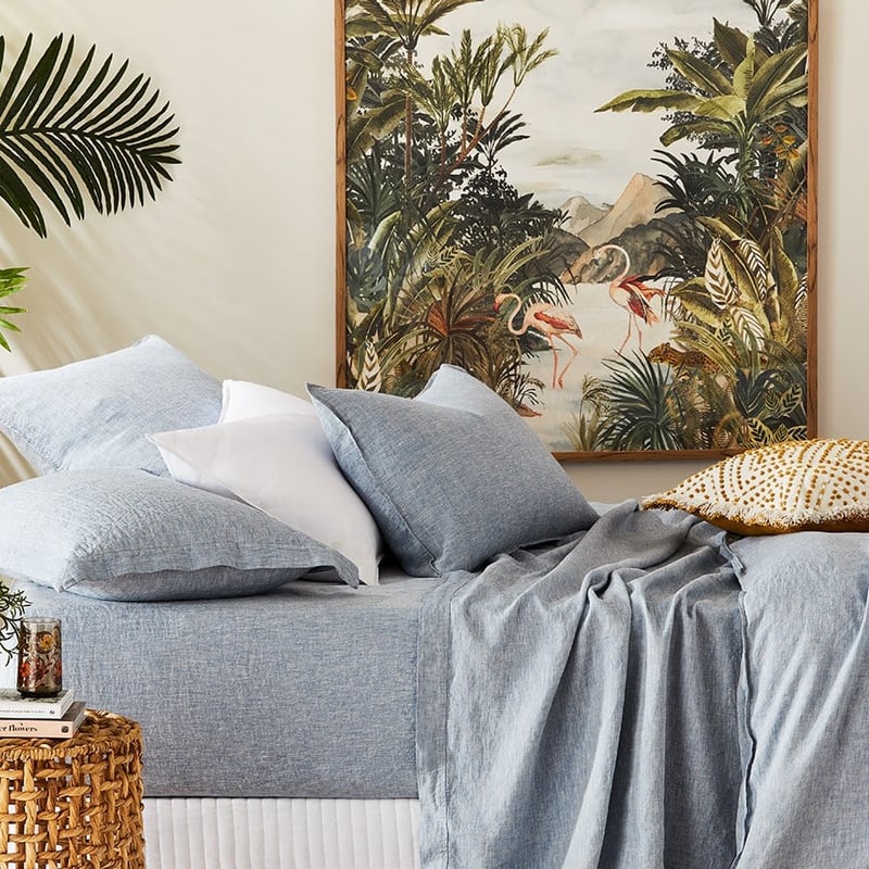 Vintage Washed Linen Sheet Separates in Sky Blue