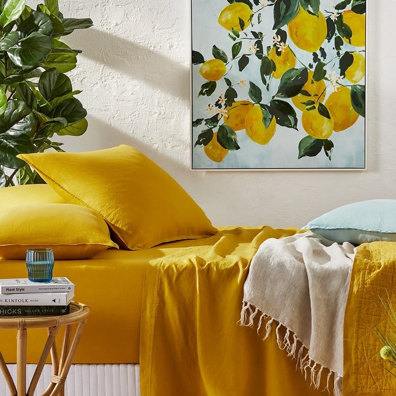 Vintage Washed Linen Sheet Separates in Sunflower