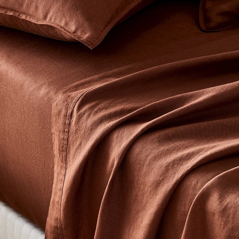Vintage Washed Linen Paprika Sheet Separates