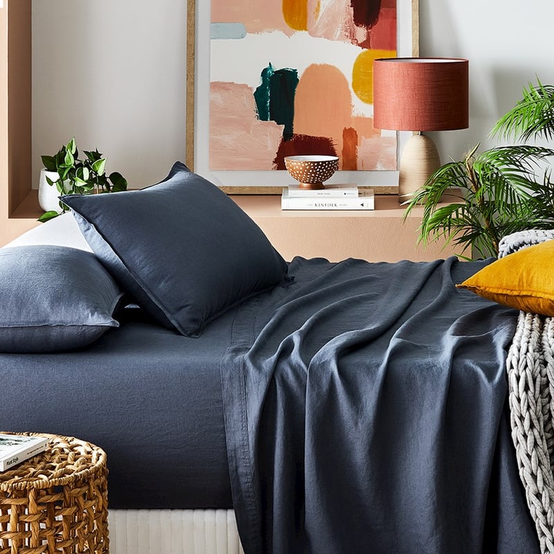 Vintage Washed Linen Steel Blue Sheet Separates