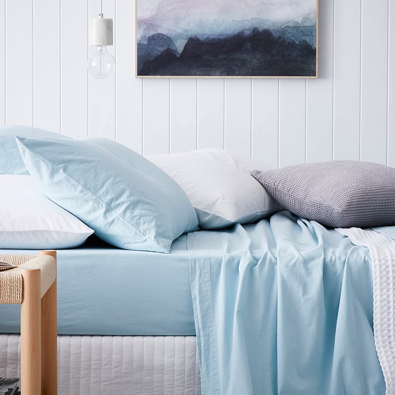 Stonewashed Cotton Sheet Separates Ice Blue