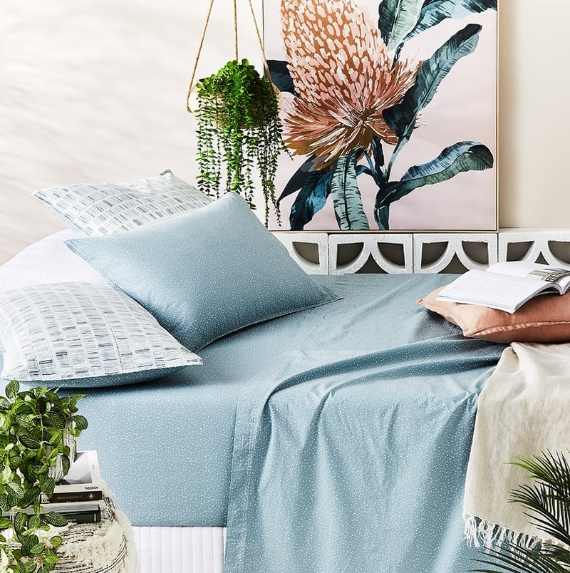 Stonewashed Printed Cotton Sage Fleck Sheet Separates