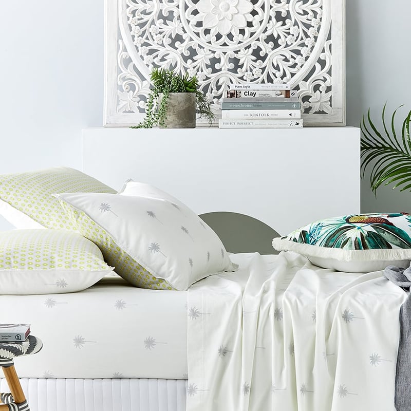 Stonewashed Printed Cotton Palm Silver Sheet Separates