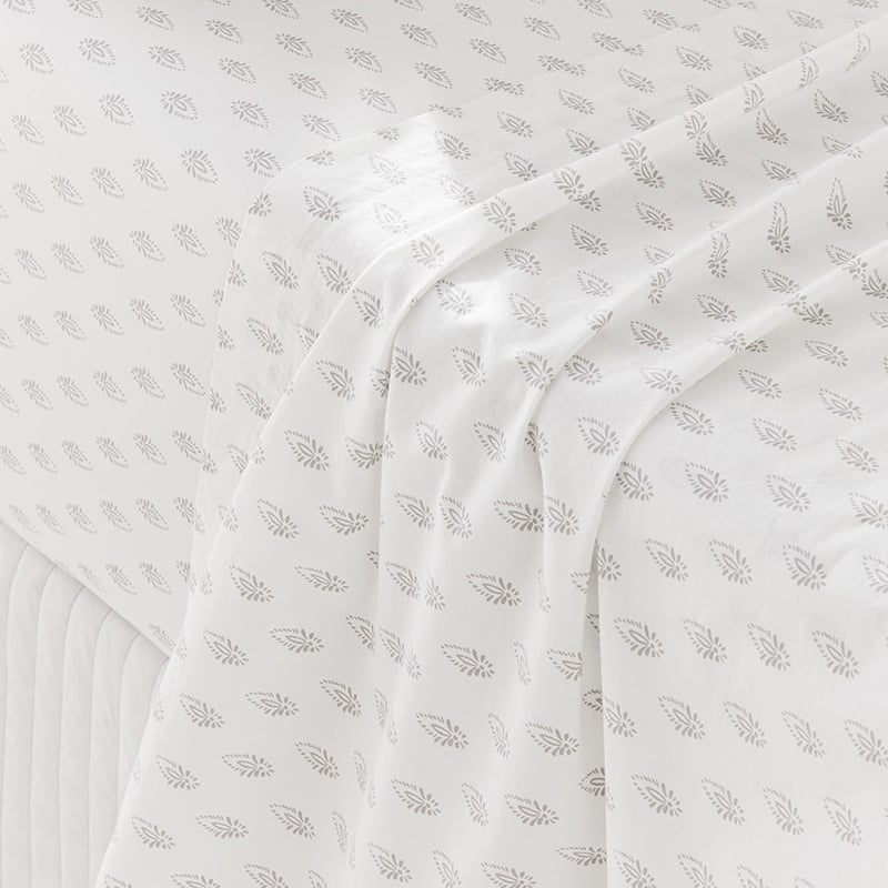 Stonewashed Printed Cotton Silver Woodblock Sheet Separates