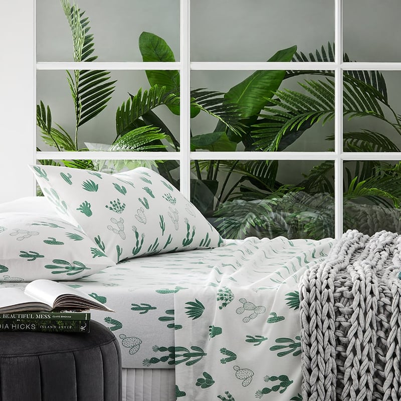 Novelty Printed Flannelette Green Cactus Sheet Set