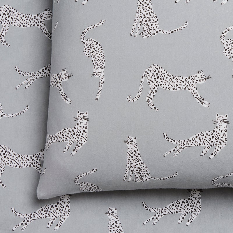 Novelty Printed Flannelette Grey Cheetah Sheet Set