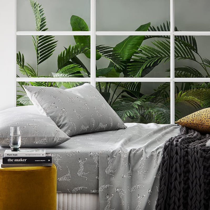 Novelty Printed Flannelette Grey Cheetah Sheet Set