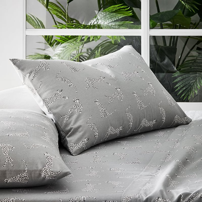 Novelty Printed Flannelette Grey Cheetah Sheet Set