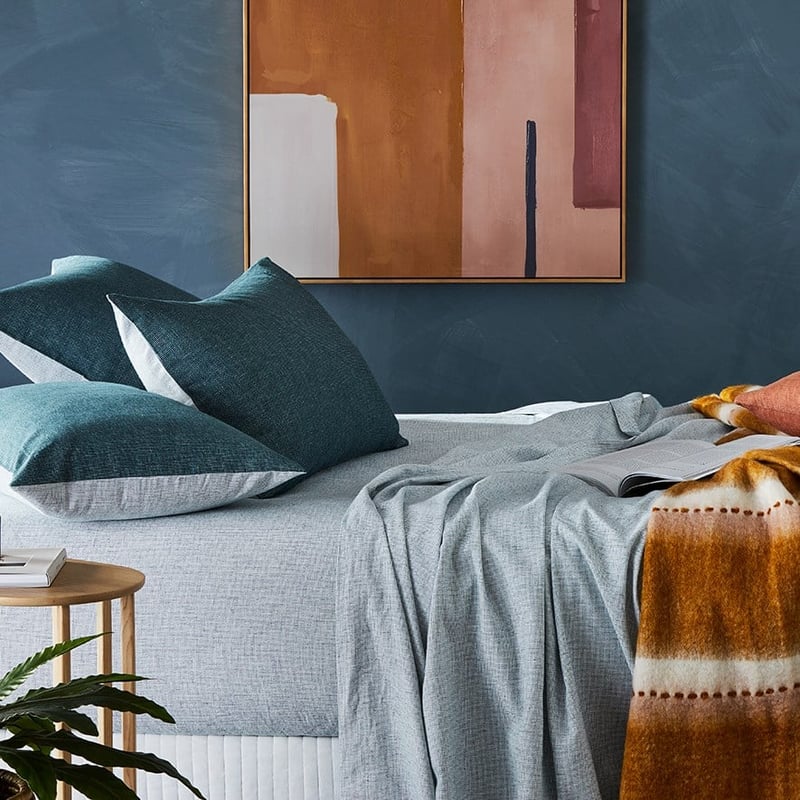 Vintage Washed Linen Cotton Teal Check Sheet Separates