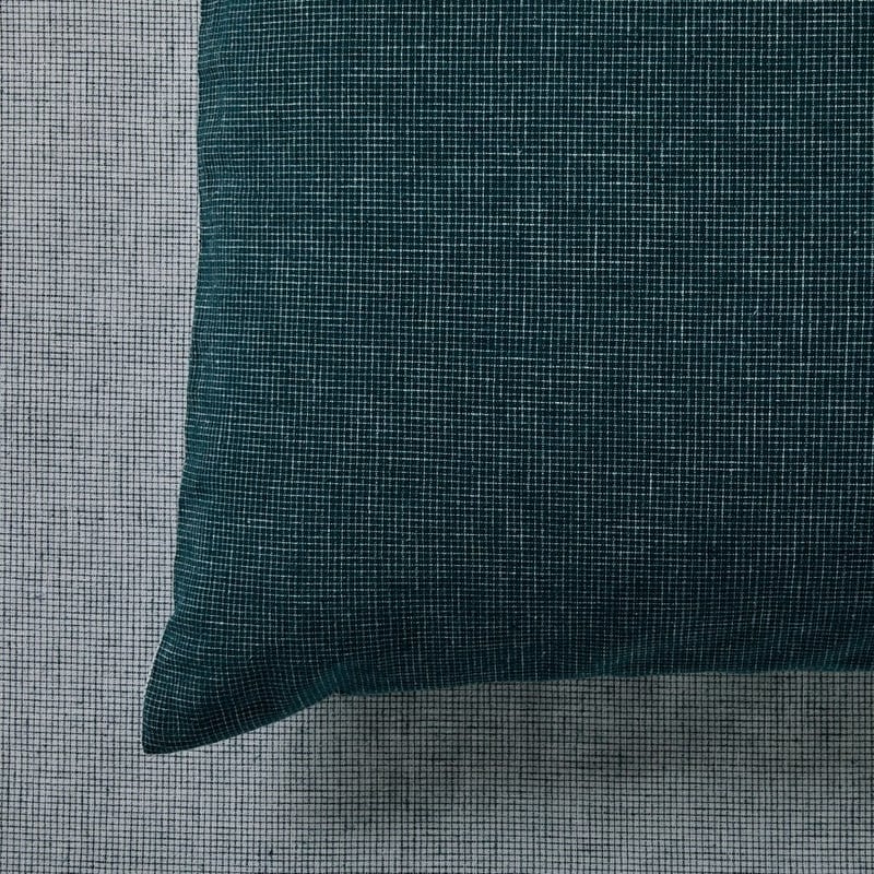 Vintage Washed Linen Cotton Teal Check Sheet Separates