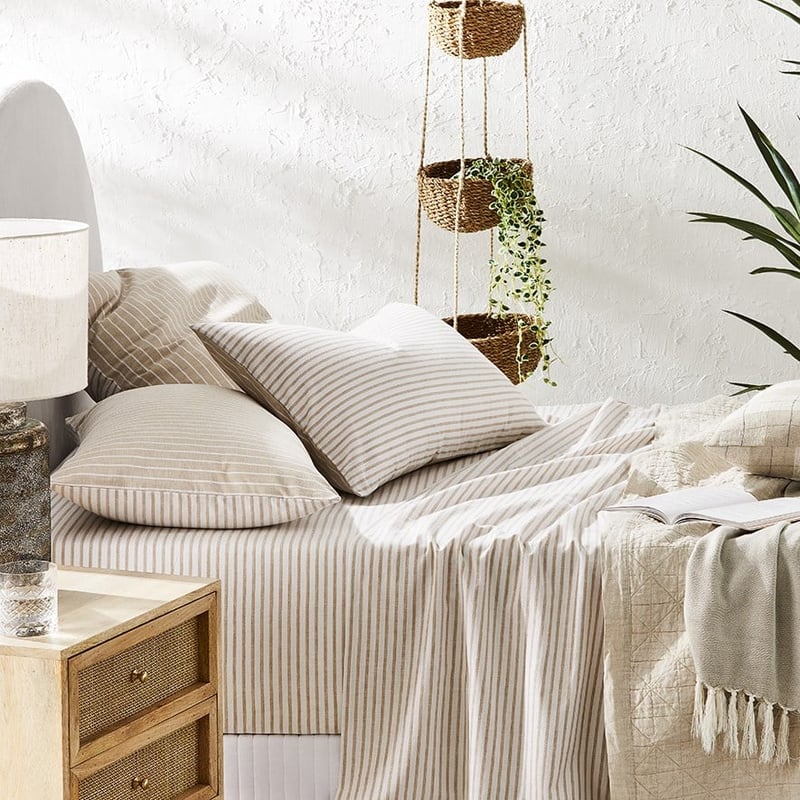 Vintage Washed Linen Cotton Linen Stripe Sheet Separates