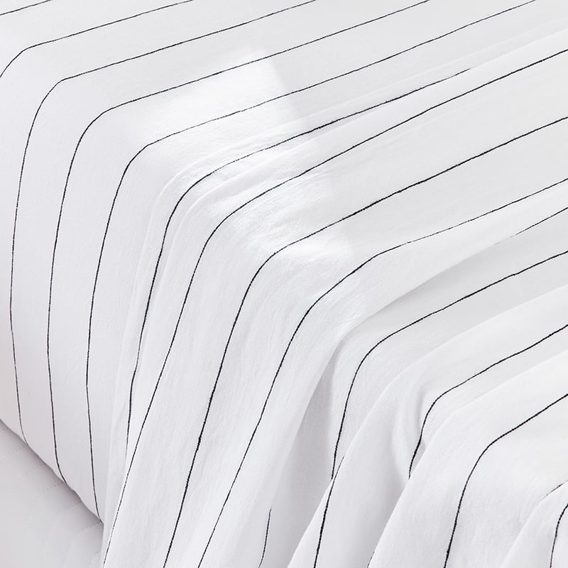 Vintage Washed Linen Cotton Ebony Stripe Sheet Separates