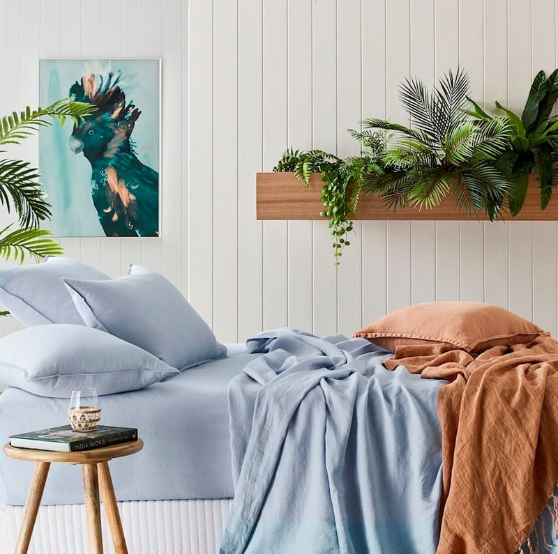 Vintage Washed Linen Dusty Blue Sheet Separates