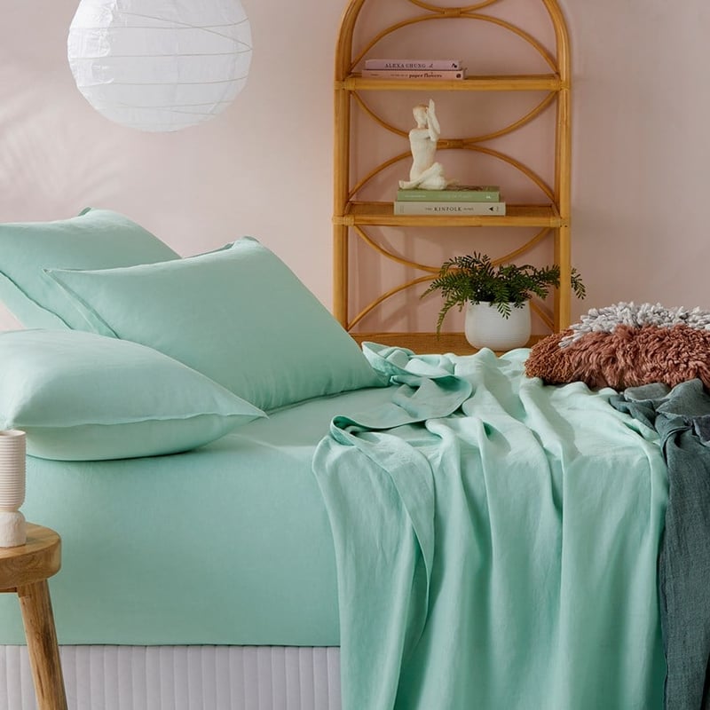 Vintage Washed Linen Dusty Mint Sheet Separates