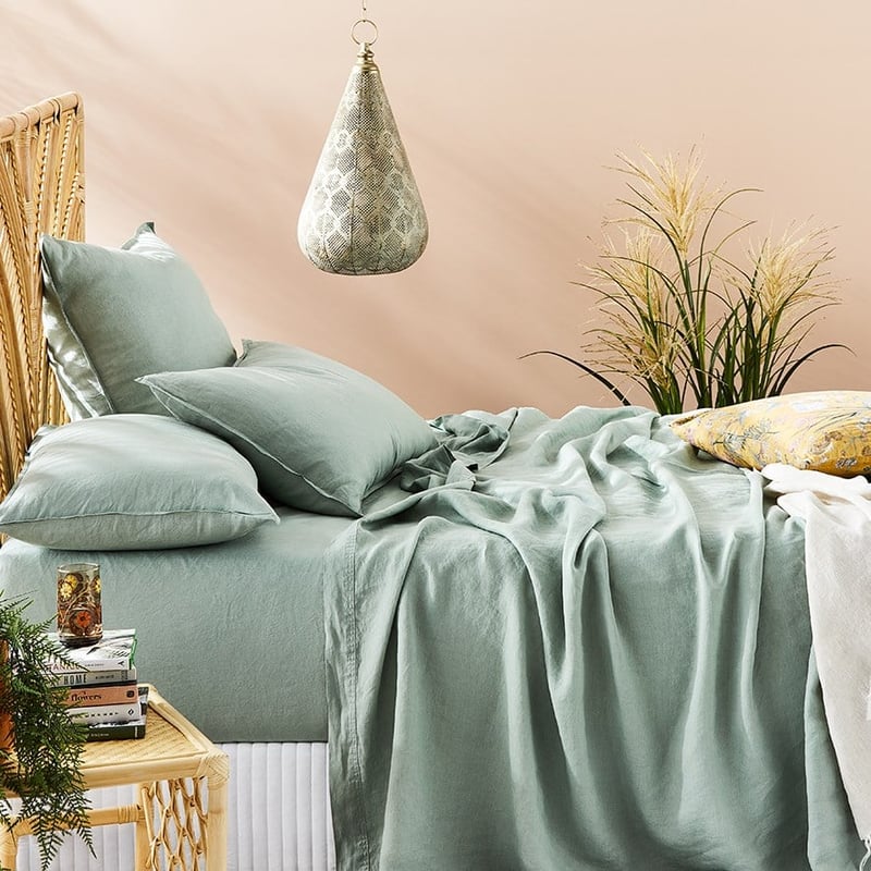 Vintage Washed Linen Eucalyptus Sheet Separates