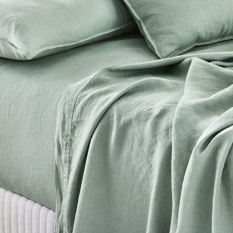 Vintage Washed Linen Eucalyptus Sheet Separates