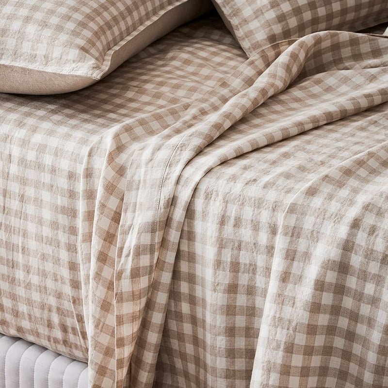Vintage Washed Linen Linen Check Sheet Separates
